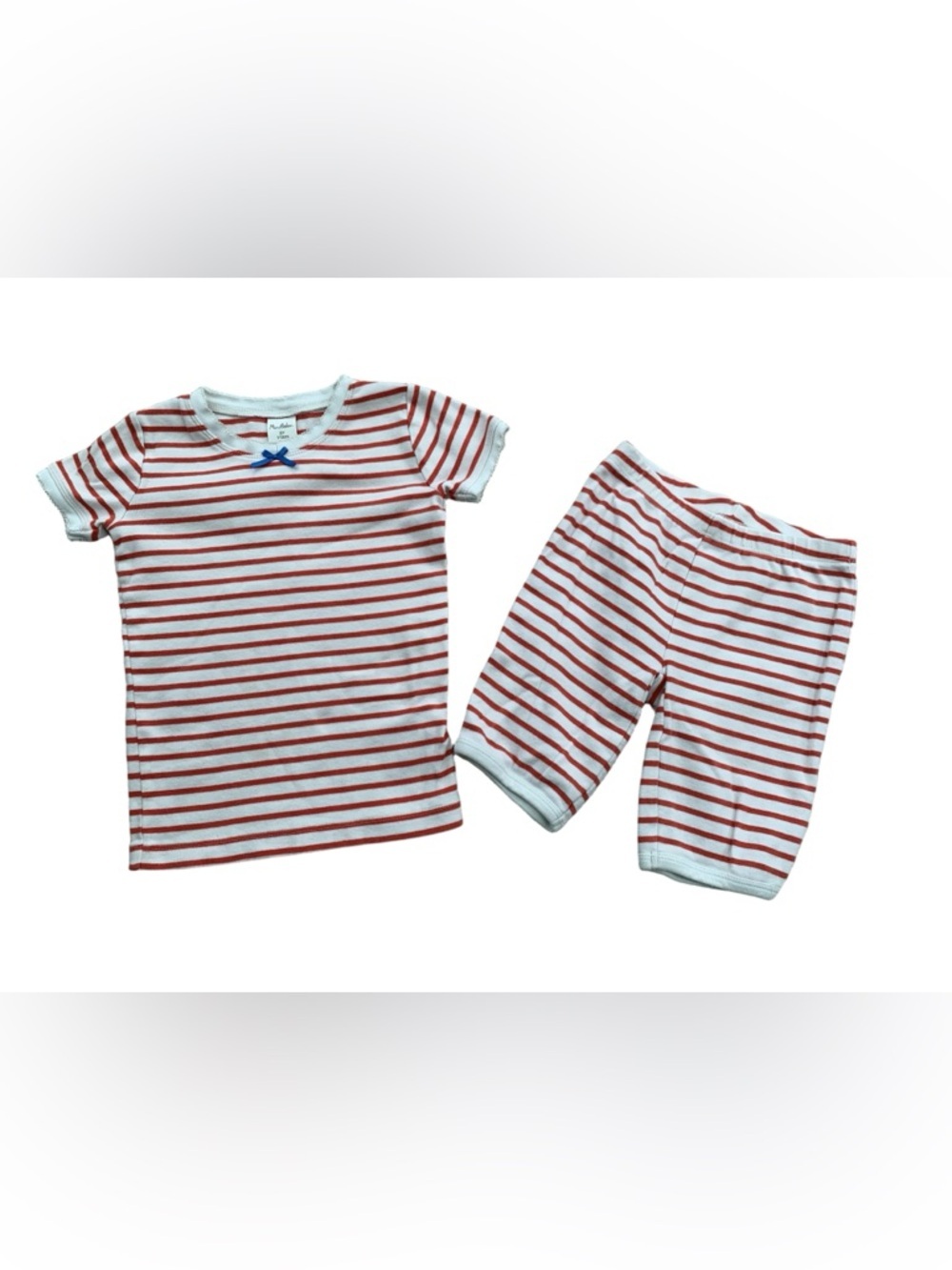 Mini Boden Size 5 Years White Red Pinstripe Short John Pajamas Set